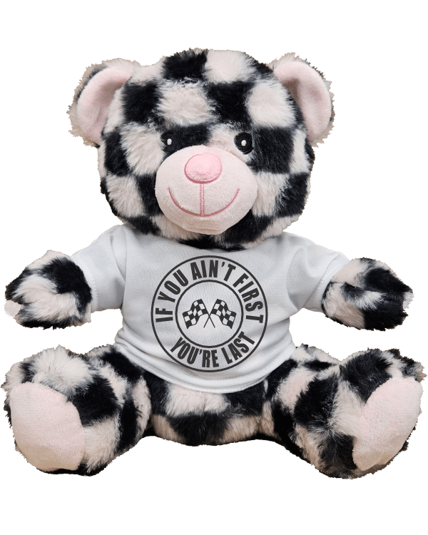 SO38-FL Pink-Blk Checkerd Plush Bear First-Last 600