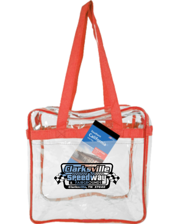 PRCLR15 Clear Front Pocket Tote Bag Red 600